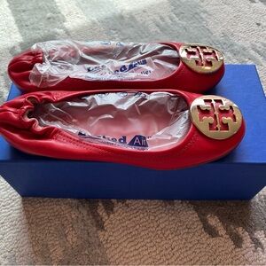 Tory Burch Red and Gold Flats